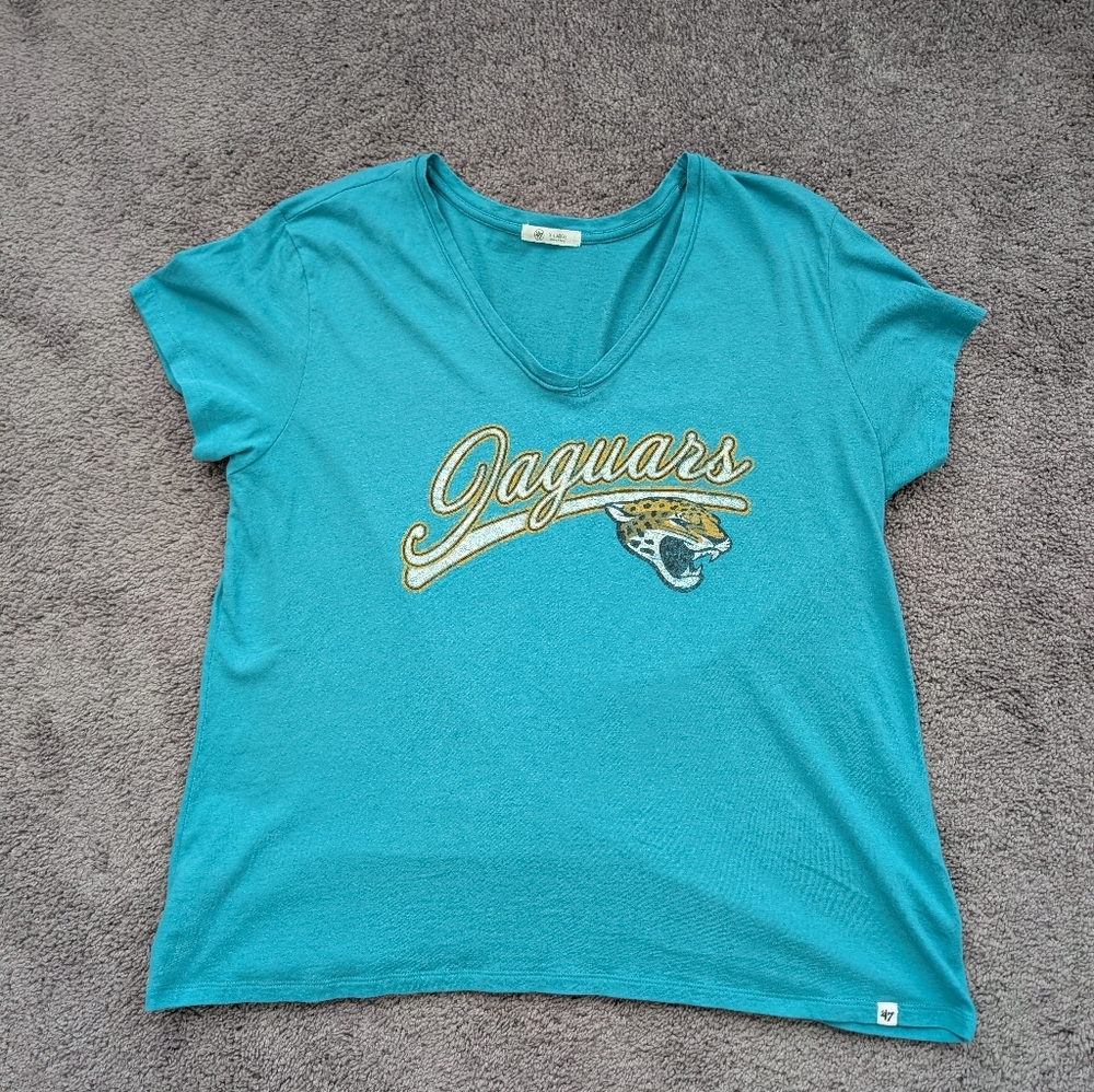 '47 NFL Jacksonville Jaguars Teal Blue and White Relaxed Short Sleeve T-Shirt